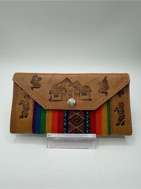 Handcrafted Tan Leather & Multicolor Stripe Women's Wallet